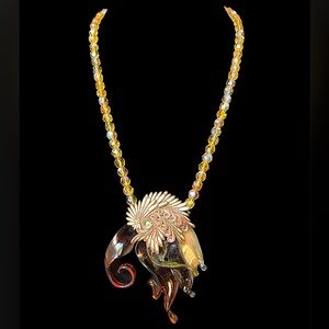 Apple Juice Lucite Canary Yellow Crystal Sculptural Necklace Rare One of a Kind